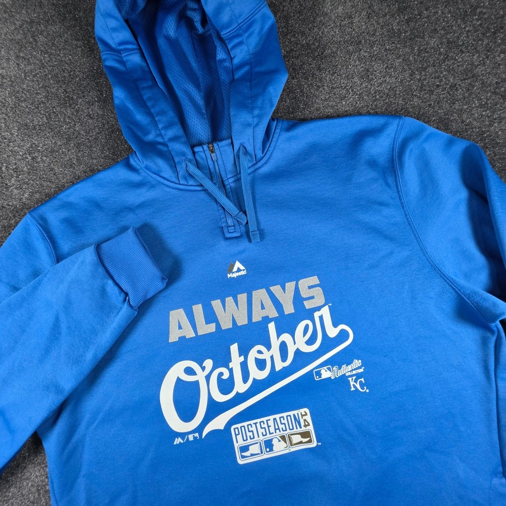 Majestic Always October 2014 KC Royals Postseason Hoodie Mens Large Blue A327